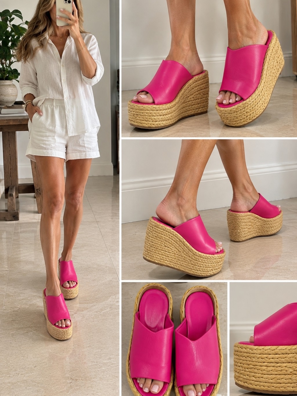 Paloma Barceló Pink Leather Platform Espadrille Sandals Size 40 Europe